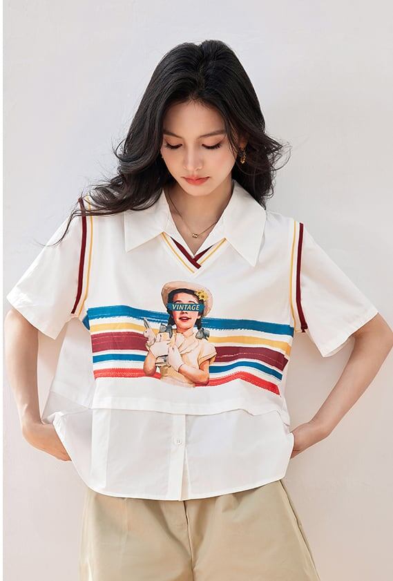 話題沸騰中 一目惚れ 個性的なデザイン レイヤード風 Tシャツ カットソー＜S-8331＞