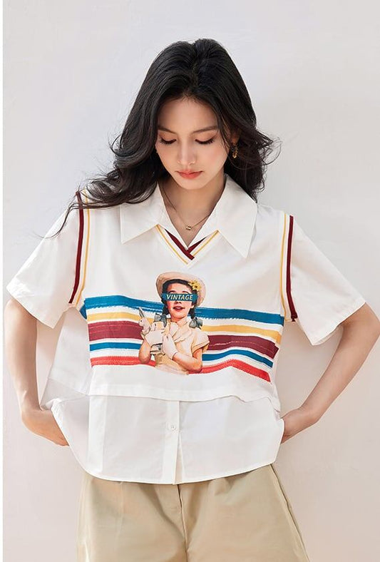 話題沸騰中 一目惚れ 個性的なデザイン レイヤード風 Tシャツ カットソー＜S-8331＞