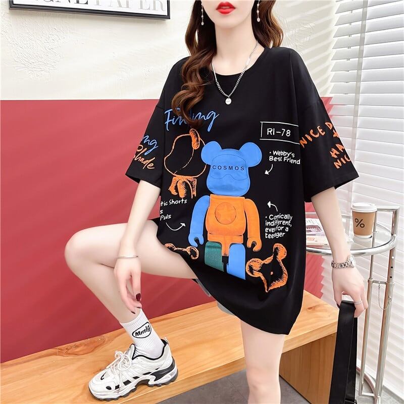 【個性派】 プリント カジュアル ビッグロゴ ゆったりトップス 半袖Tシャツ 全2色＜S-4940＞