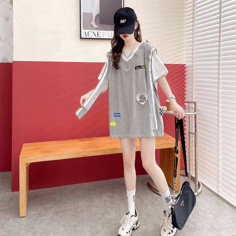 おすすめ アバンギャル 大活躍 ドレイヤード風 切り替え 全2色 半袖Tシャツ<S-8752>