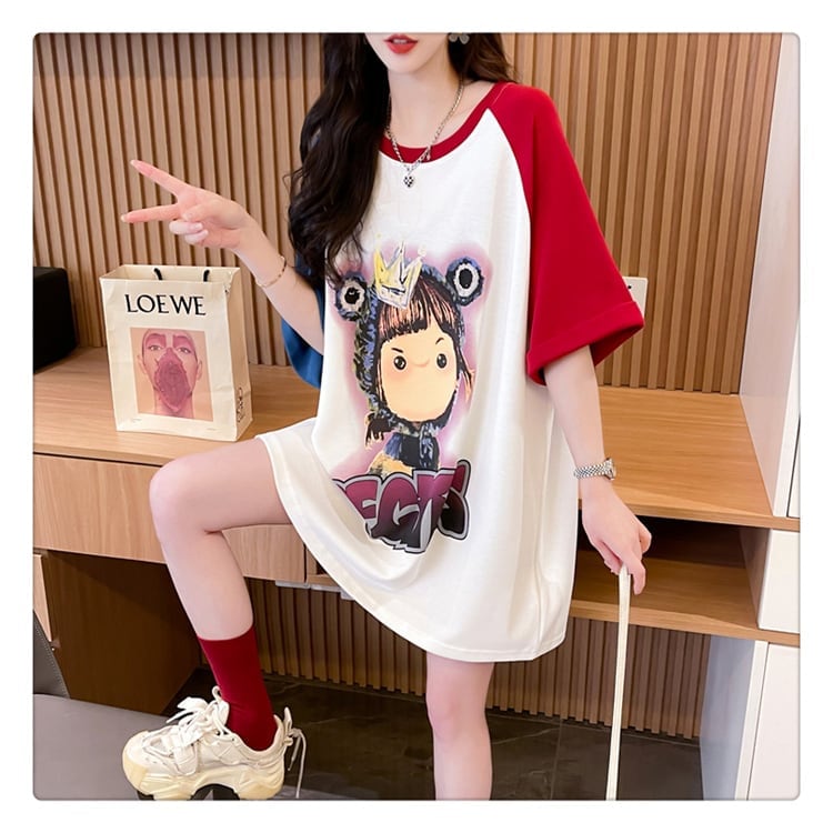 超人気 切り替え スウィート プリント レース 全2色 半袖Tシャツ ＜S-8716＞