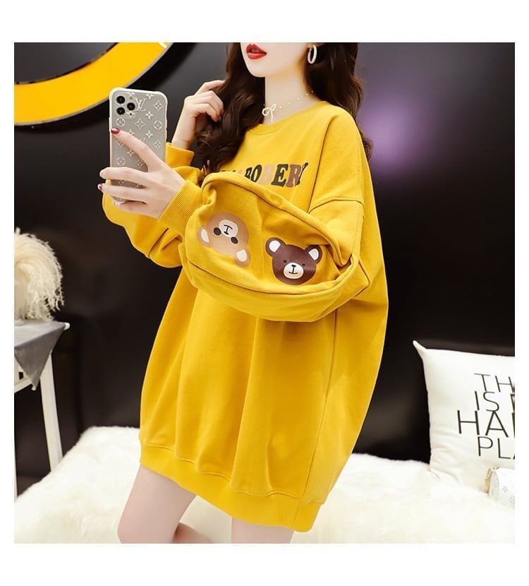 【半額！期間限定！！】韓国風ルーズラウンドネックミドル丈ファッション怠惰なトップス<S-5067>