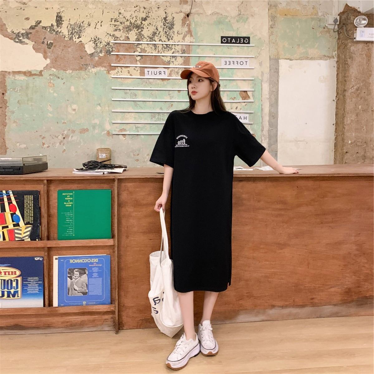 美人度アップ プリント チャーミング Tシャツ カットソー ワンピース＜S-3602＞
