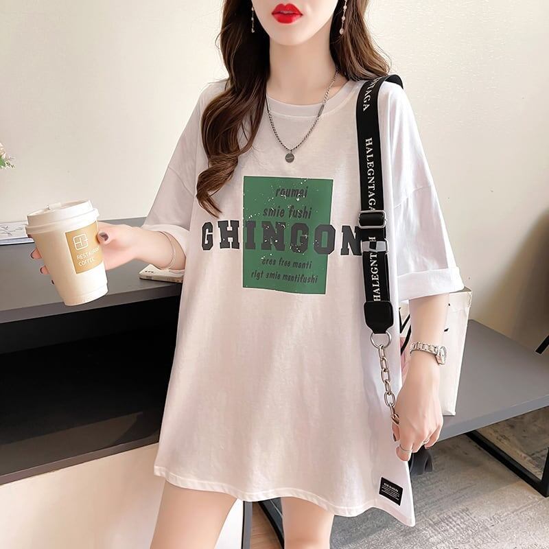 着心地抜群 切り替え 女性力を高める プリント Tシャツ カットソー＜S-3592＞