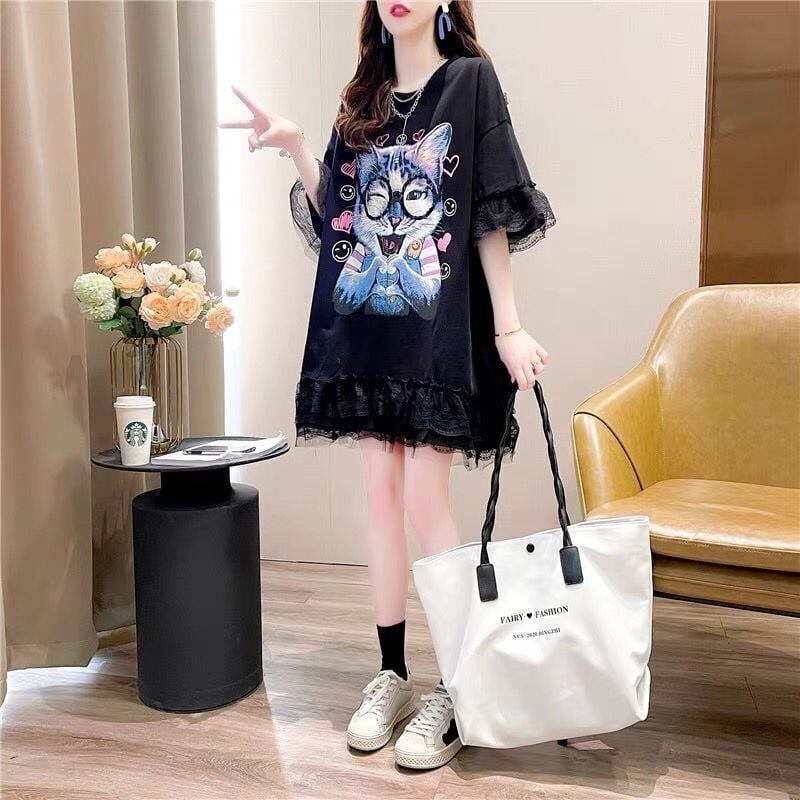 話題沸騰中 ゆったり キュート ロング丈 切り替え 2色半袖Tシャツ＜S-8133＞