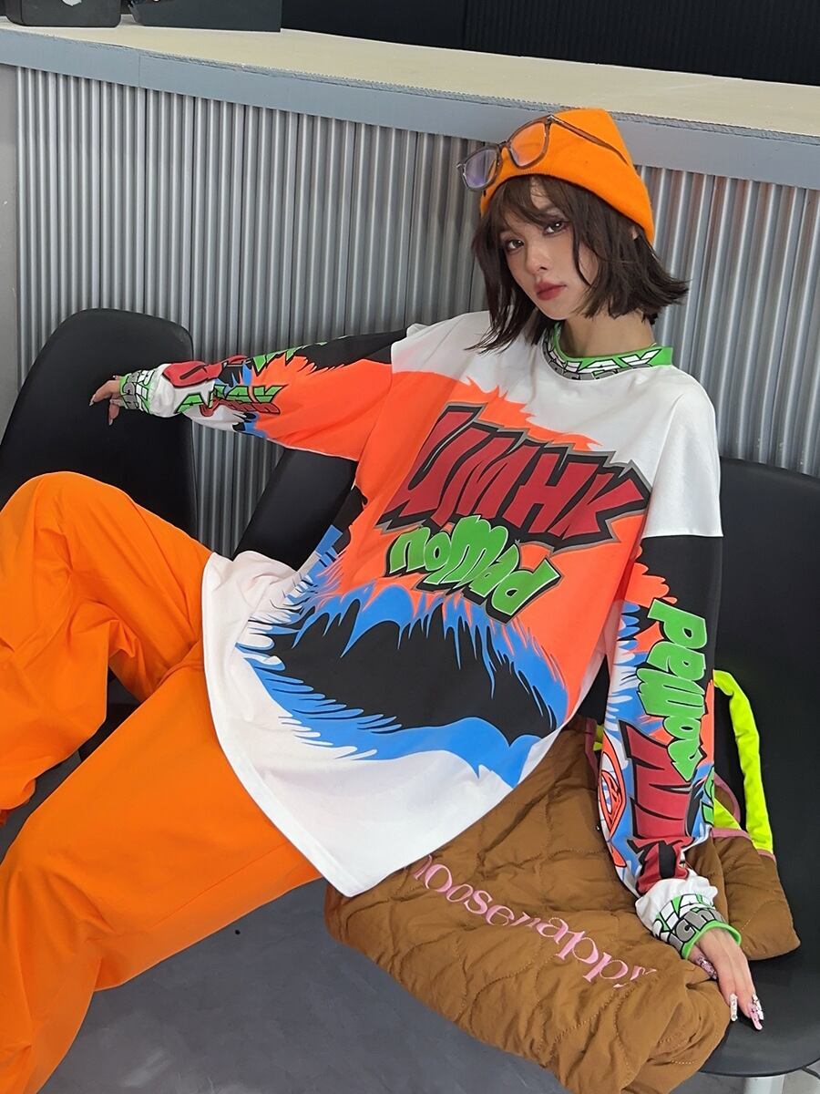 着回し力抜群 アバンギャルド 個性的なデザイン プリント全2色 Tシャツ<S-9225>