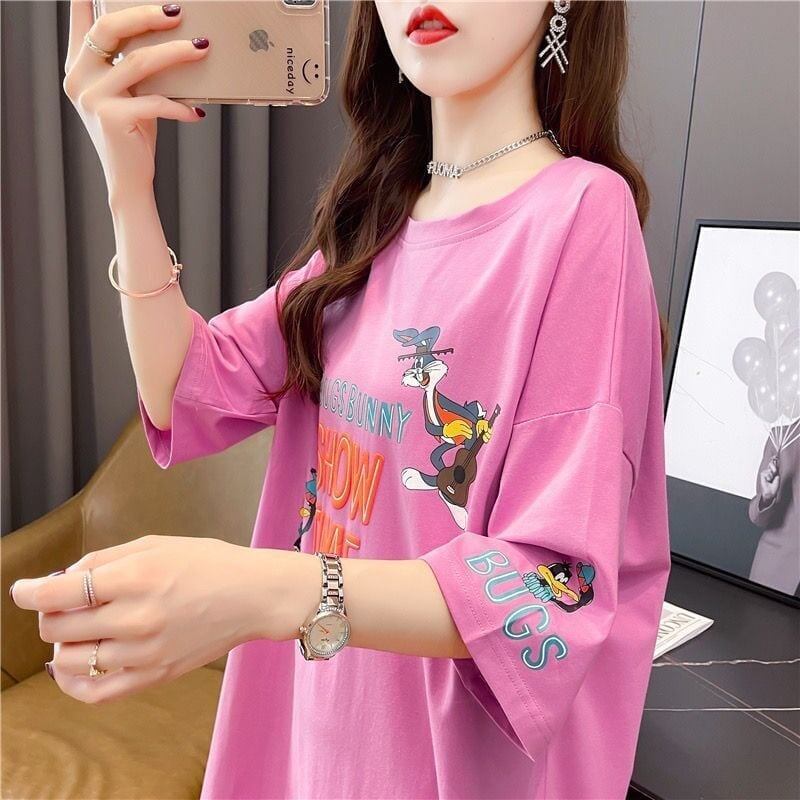 着せ プリント アルファベット ロングTシャツ 四色 ゆったりワンピース ＜S-4018＞