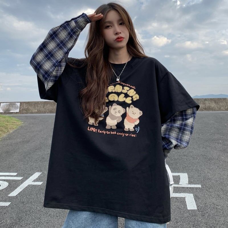 オシャレ度満点 ラウンドネック 個性的なデザイン カートゥーンプリント Tシャツ＜S-2257＞