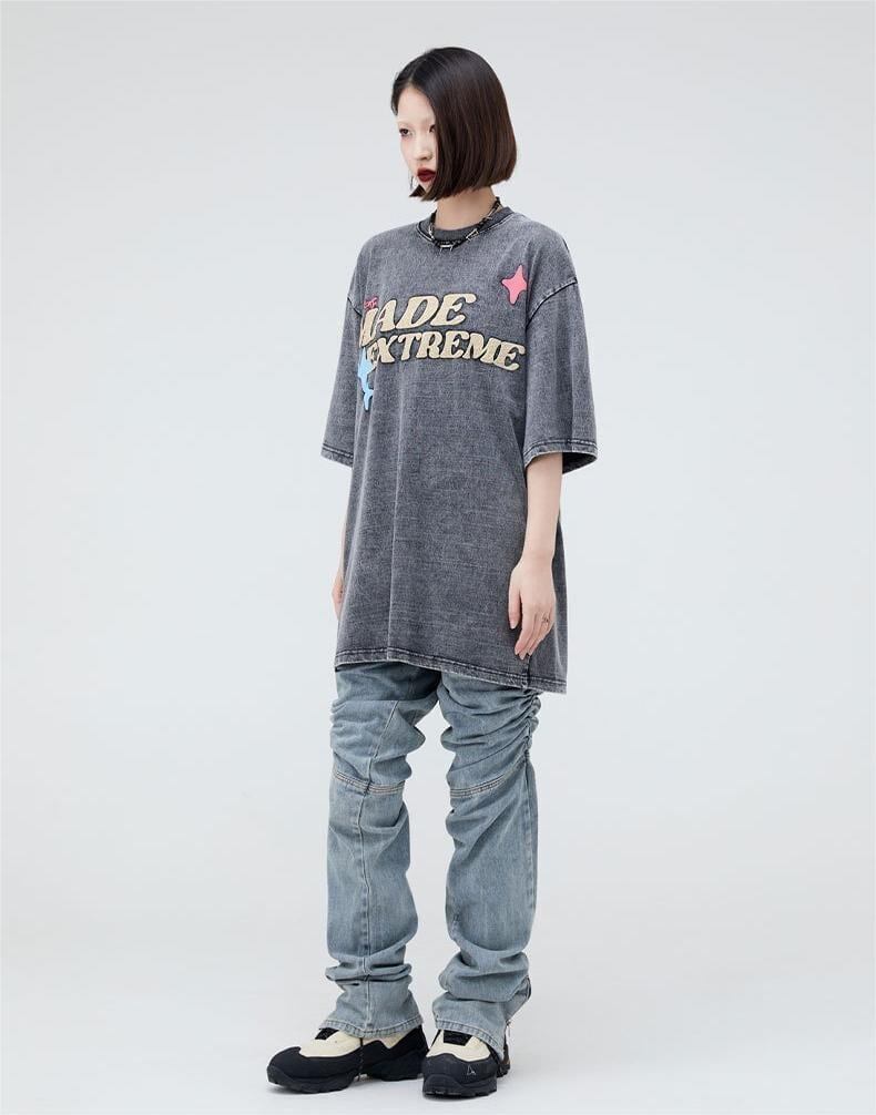 ストリートトレンドのレターファンプリント半袖Tシャツ<S-2906>