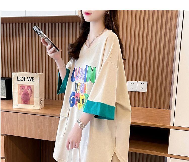 絶対欲しい プリント ラウンドネック 切り替え 全2色 半袖Tシャツ ＜S-8672＞