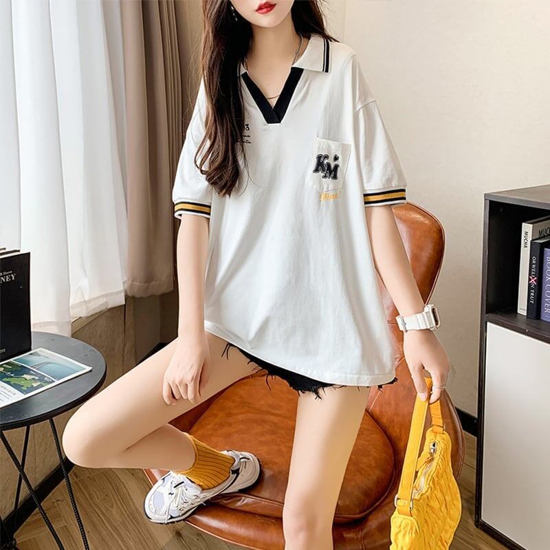 オシャレ度満点 切り替え カジュアル プリント Tシャツ カットソー＜S-3593＞