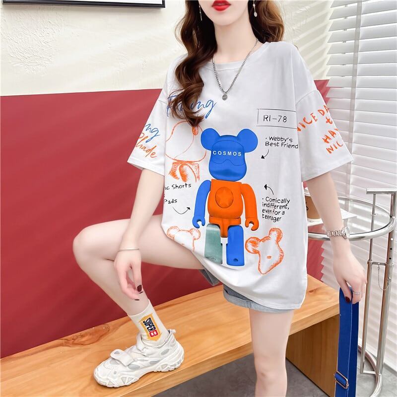 【個性派】 プリント カジュアル ビッグロゴ ゆったりトップス 半袖Tシャツ 全2色＜S-4940＞