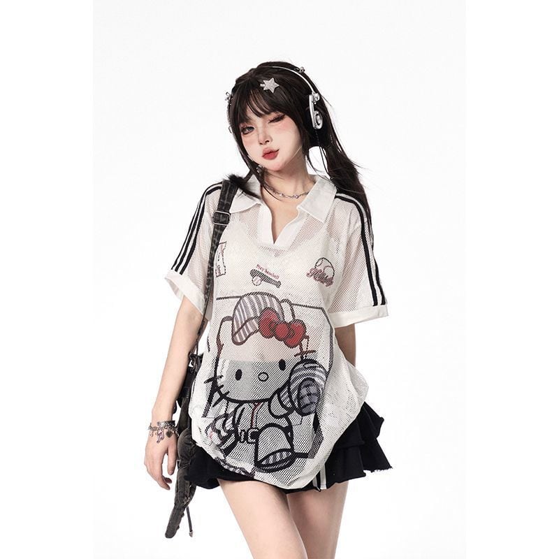 夏新作 メッシュ プリント Tシャツ <S-13168>