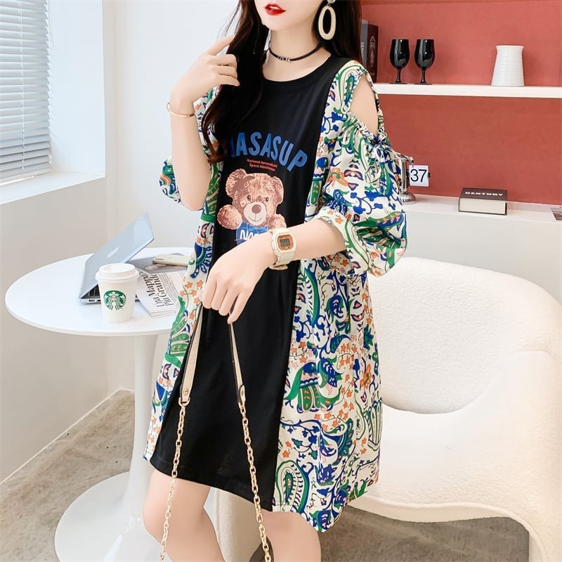 フライドストリート半袖トレンディな韓国風ラウンドネックTシャツ<S-2868>