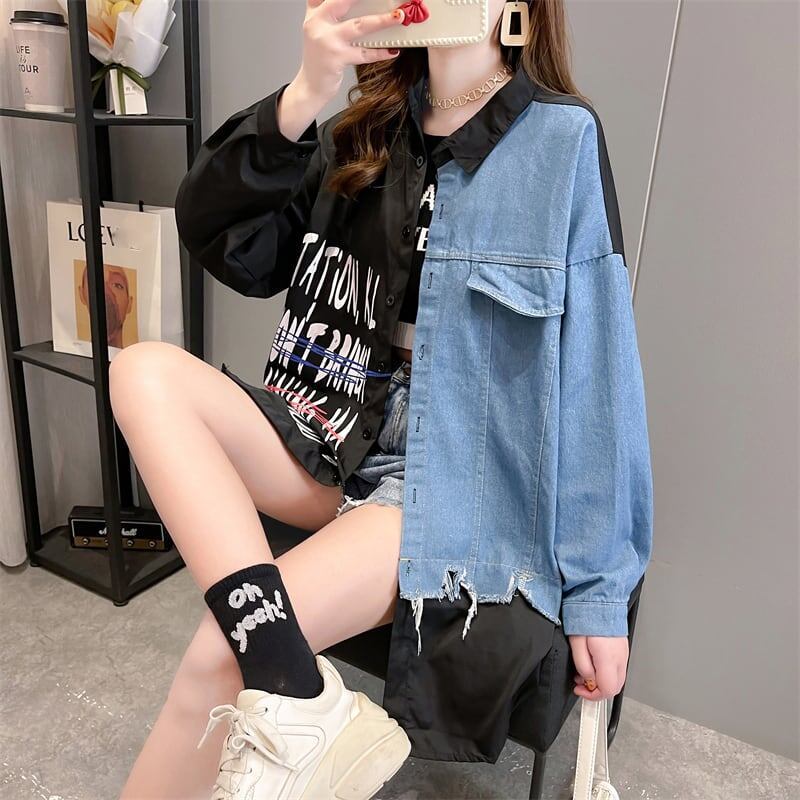 美感いっぱい 薄手 知的で品の良い 長袖 デニム 切り替え スウェット パーカー＜S-2217＞