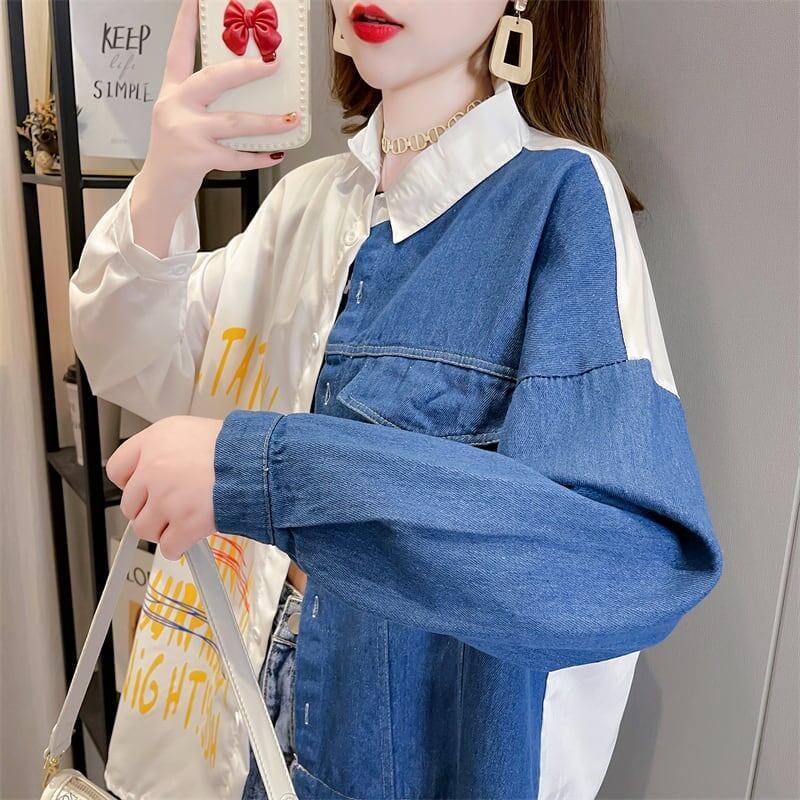 美感いっぱい 薄手 知的で品の良い 長袖 デニム 切り替え スウェット パーカー＜S-2217＞