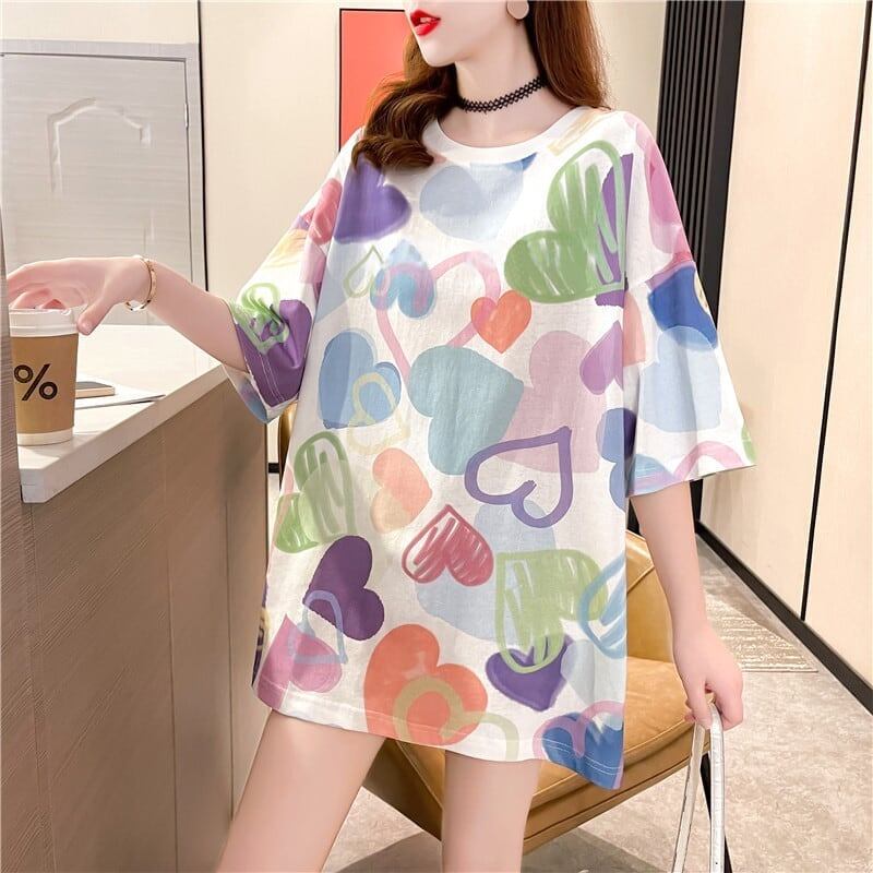 美人度アップ プリント ファッション Tシャツ カットソー ワンピース＜S-3303＞