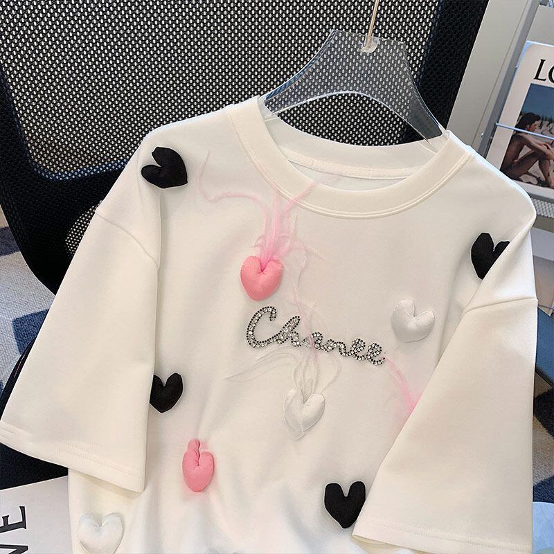 絶対欲しい ホットダイヤモンド キュート 三次元の愛 ゆったり 半袖Tシャツ＜S-8823＞