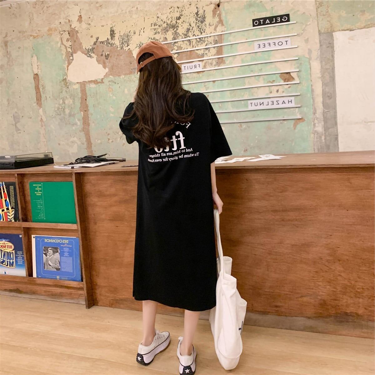 美人度アップ プリント チャーミング Tシャツ カットソー ワンピース＜S-3602＞