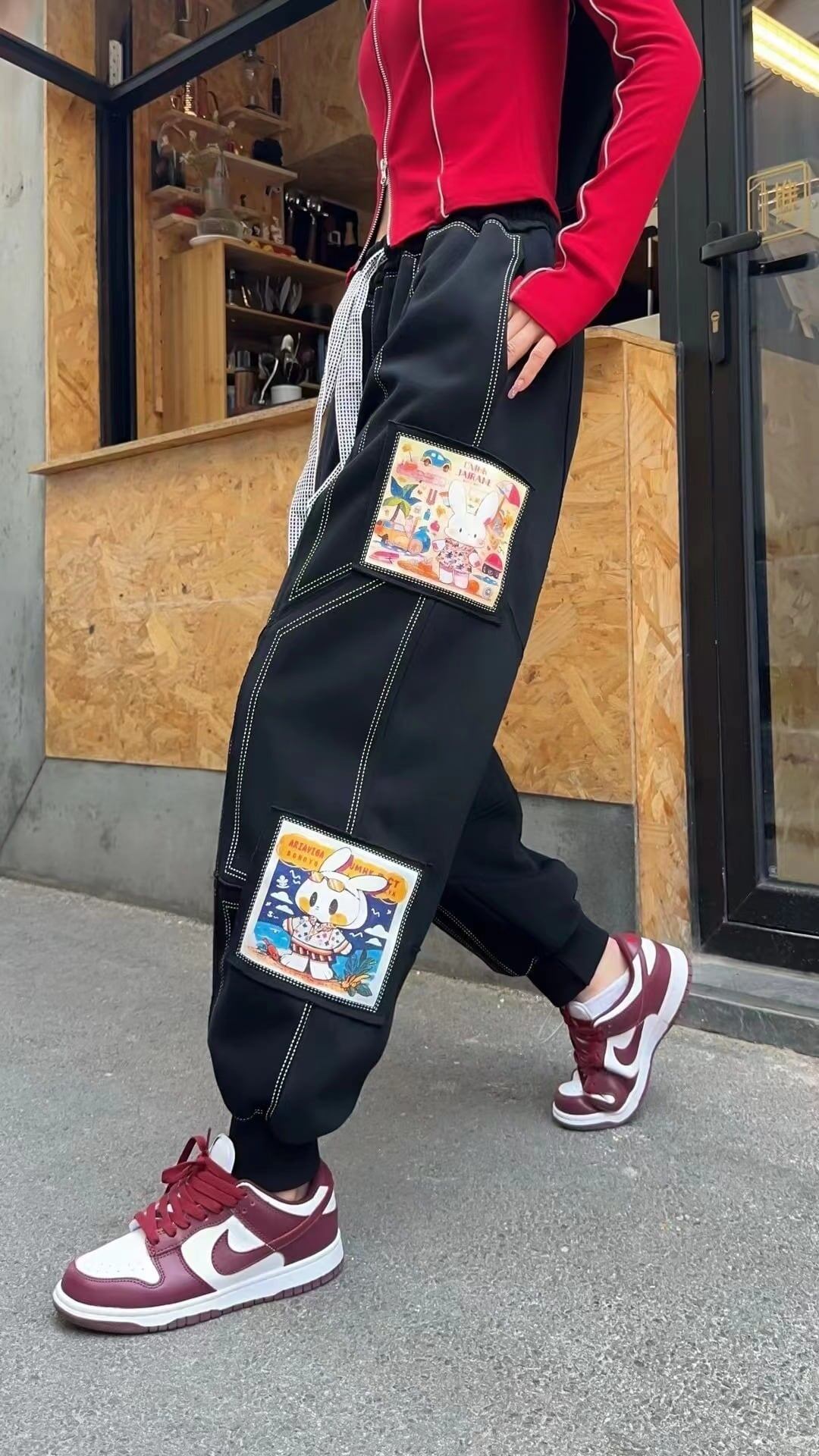 大活躍 高見えデザイン スタイルアップ効果抜群 切り替え プリント 全4色 カジュアルパンツ<S-9358>
