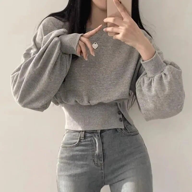 韓国風ファッション おしゃれ度高め 美人度アップ 全2色 トップス<S-9446>