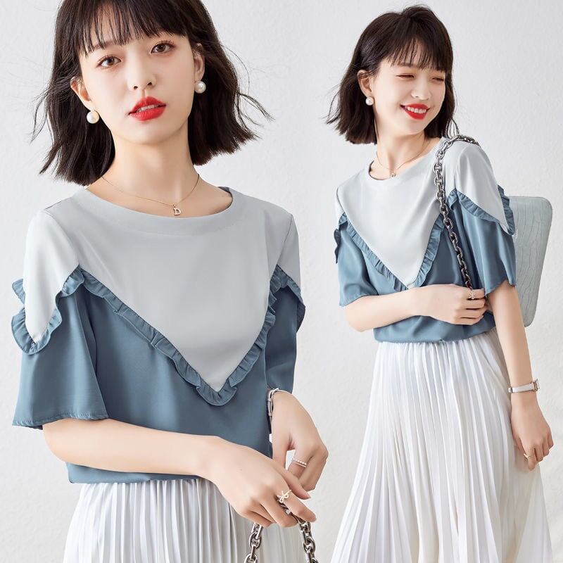 【半額！期間限定！！】 ファッション 定番シンプル 上質 シフォン 半袖<S-6595>