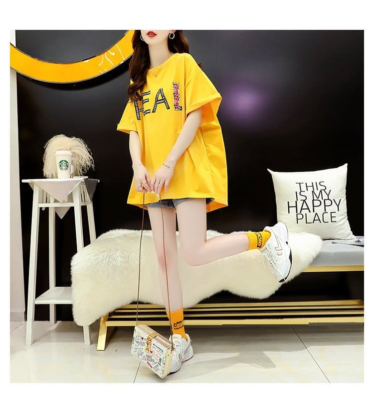 合わせやすい プリント アルファベット Tシャツ ゆったり 半袖 ＜S-2917＞