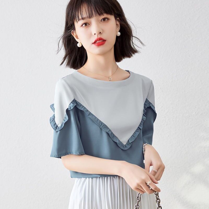 【半額！期間限定！！】 ファッション 定番シンプル 上質 シフォン 半袖<S-6595>