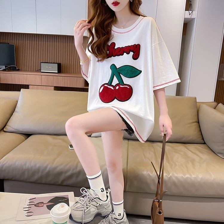 おすすめ新作 Tシャツ チェリー刺 ゆったり半袖＜S-2971＞
