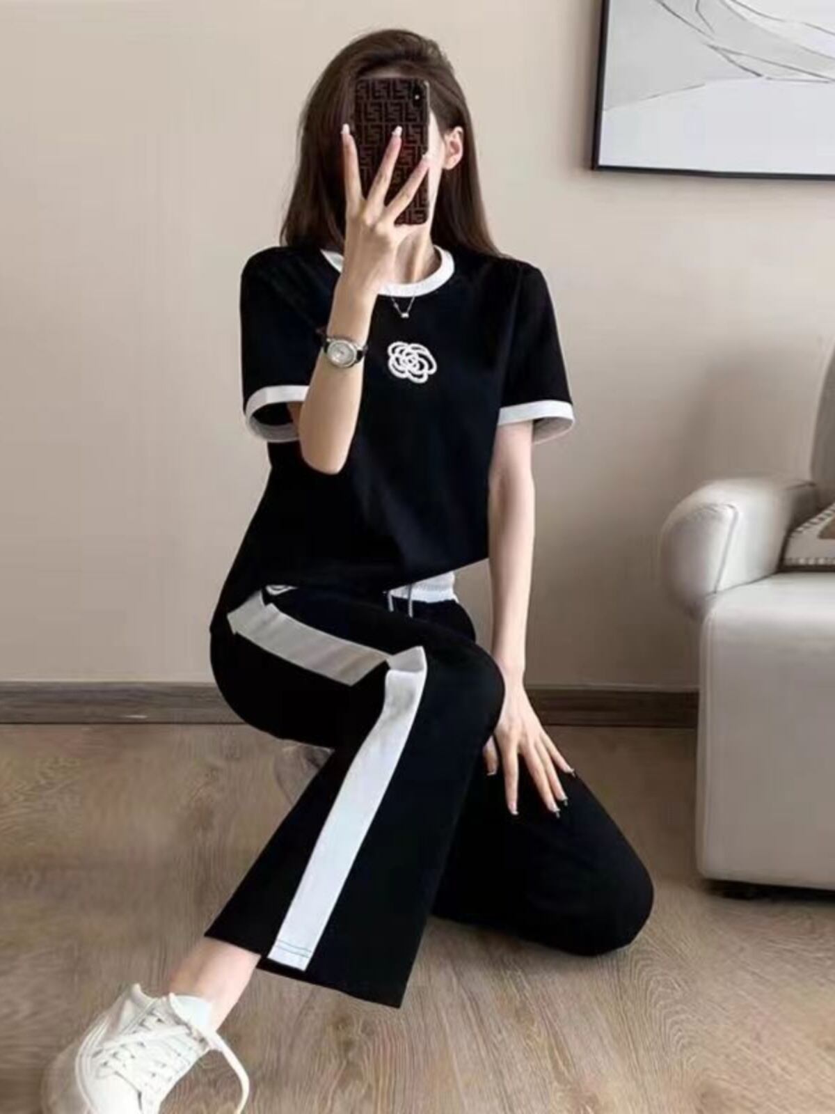 超人気 カジュアル 知的 シンプル Tシャツ＋パンツ ＜S-8460＞