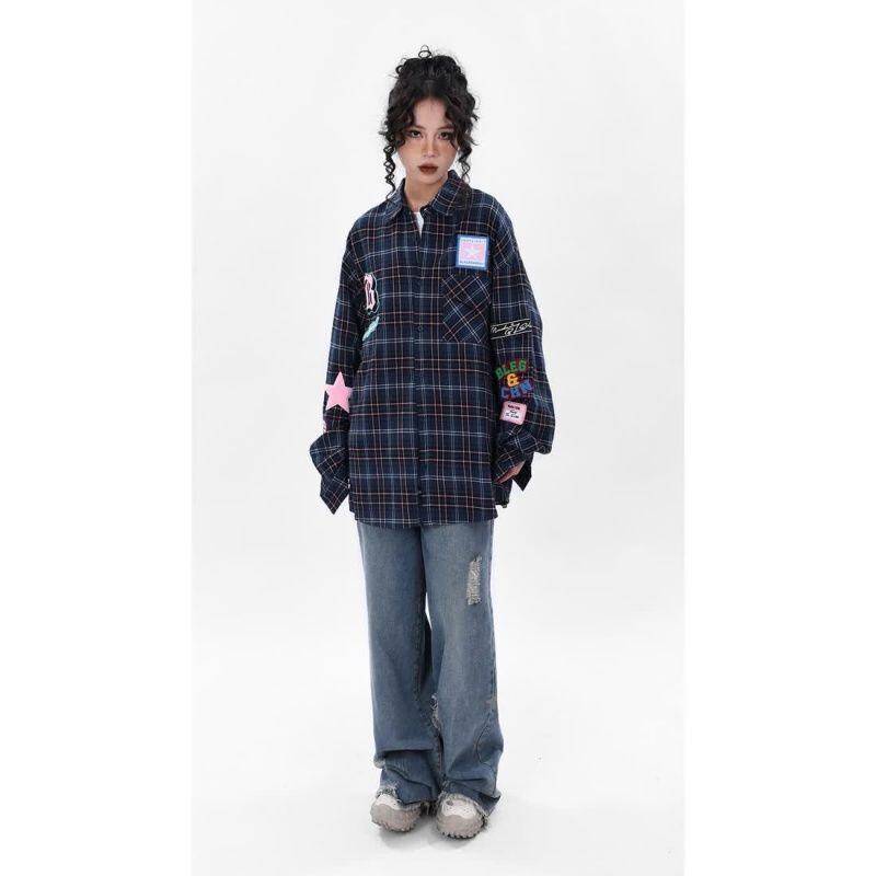 新商品 アバンギャルド 大活躍 カジュアル 刺繍 チェック柄 全2色 男女兼用 シャツ ＜S-9167＞