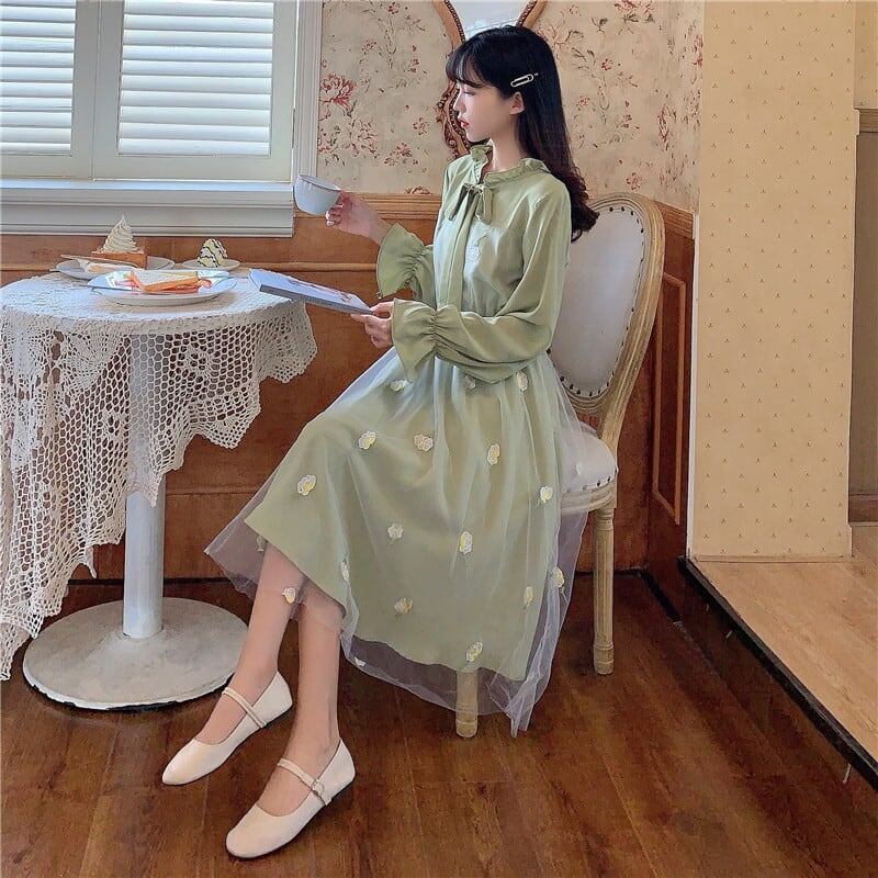 気質溢れる 花柄 好感度満載 切り替え 長袖 ワンピース＜S-2887＞