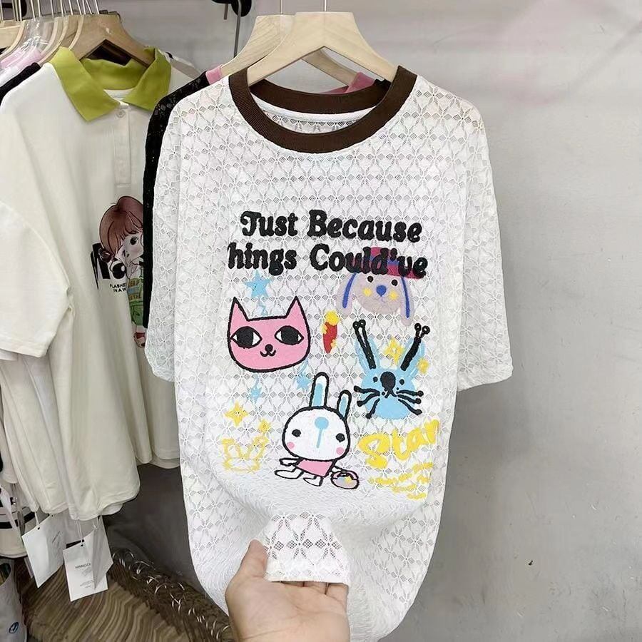 【半額！期間限定！！】新商品 キュート 超人気 プリント 2色半袖Tシャツ＜S-8520＞