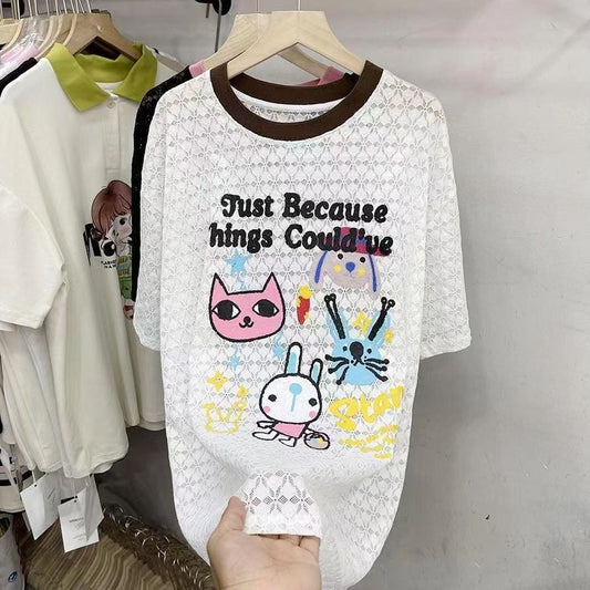 【半額！期間限定！！】新商品 キュート 超人気 プリント 2色半袖Tシャツ＜S-8520＞