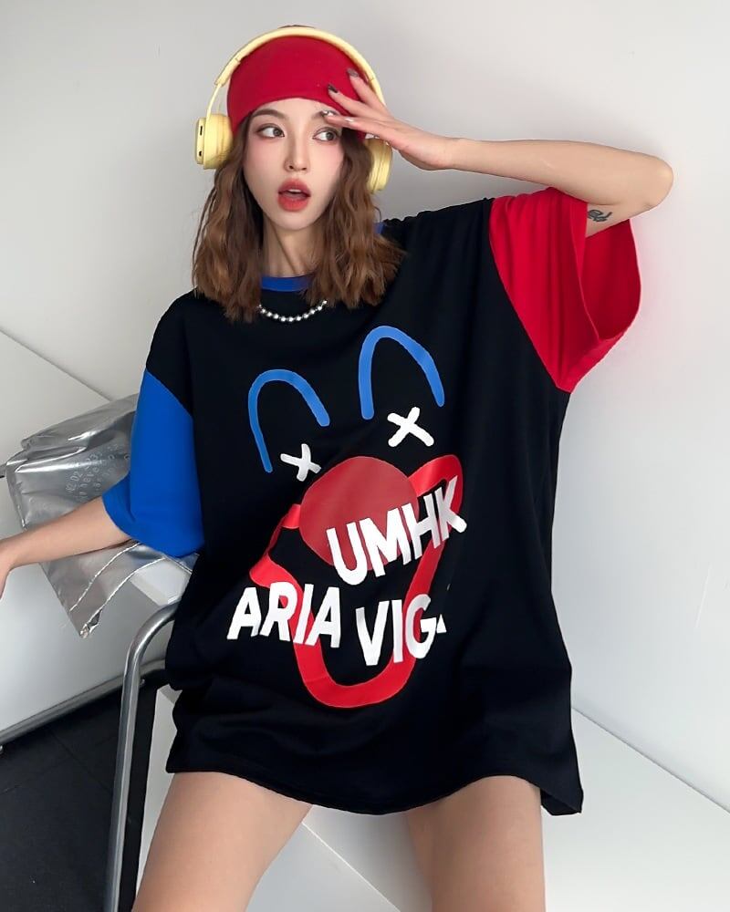 お勧めカラーマッチング ゆったり ビッグロゴ 半袖Tシャツ 全2色＜S-4838＞