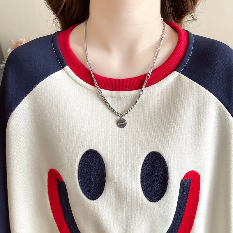 秋の新作スマイル長袖Tシャツトップス<S-5028>