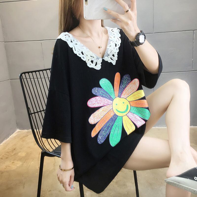 大人可愛い ロング丈 ゆったり 切り替え 三色半袖Tシャツ＜S-8129＞