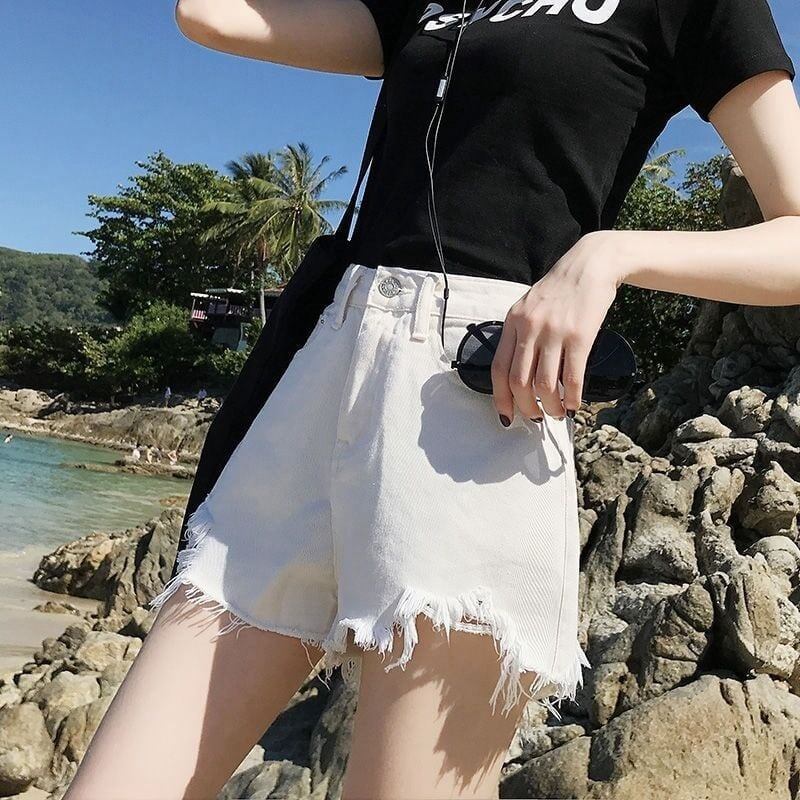 【半額！期間限定！！】シンプルファッションルーズワイドレッグAライン薄いオールマッチリップドハイウエストデニムショートパンツ<S-3034>