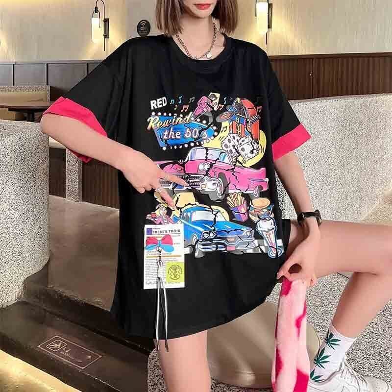 着心地抜群 カートゥーンプリント 美感いっぱい Tシャツ カットソー＜S-3126＞