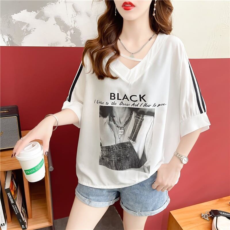 デザイン感 プリント チャーミング Tシャツ カットソー＜S-3476＞