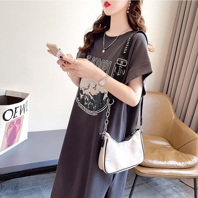 好感度満載 プリント 美感いっぱい Tシャツ カットソー ワンピース＜S-3599＞