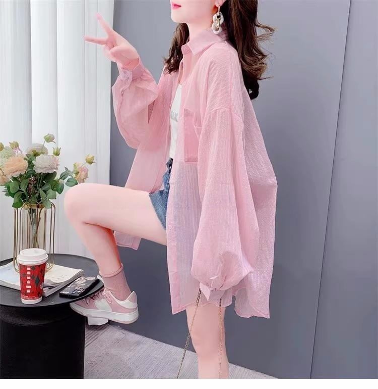 UVカット夏 薄手 長袖 透け感 日焼け止め ゆったり シャツ＜S-2829＞