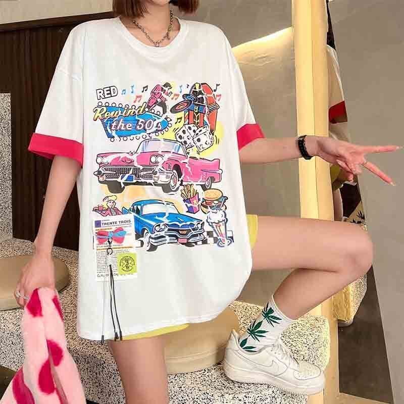 着心地抜群 カートゥーンプリント 美感いっぱい Tシャツ カットソー＜S-3126＞
