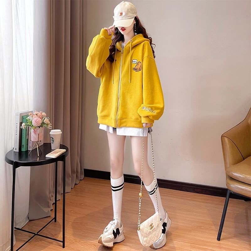 【裏起毛】可愛いクマちゃん厚手フルジップパーカー二色あり<S-4677>