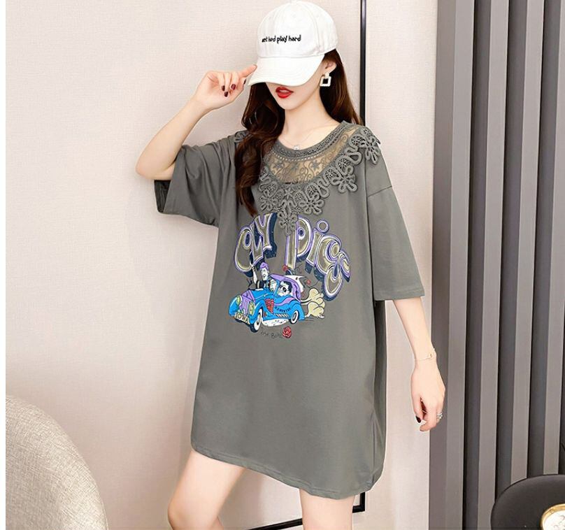 着回し力抜群 プリント カジュアル ビッグロゴ レース 切り替え 半袖Tシャツ 全3色＜S-8423＞
