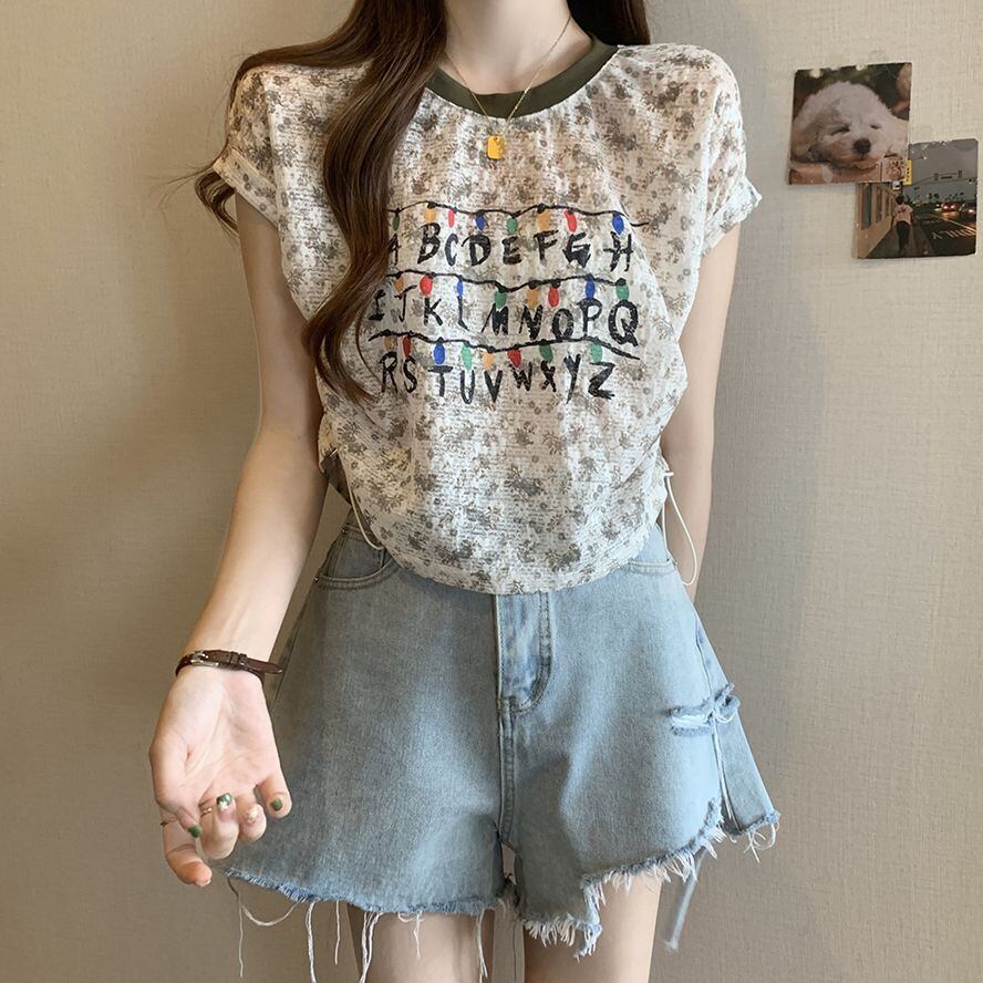 好感度UP カジュアル 大人可愛い プリント 全2色 半袖 Tシャツ＜S-8822＞