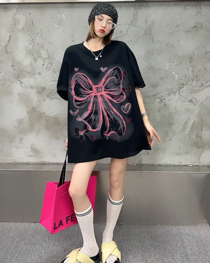 個性的なデザイン プリント ラウンドネック 半袖 Tシャツ カットソー＜S-8273＞