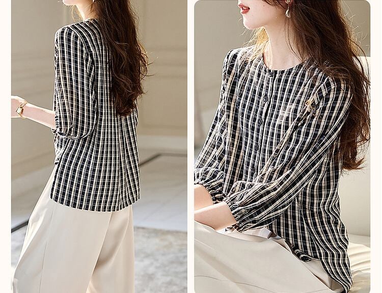 定番シンプル エレガント ゆったり感アップ チェック柄 Tシャツ カットソー＜S-8368＞