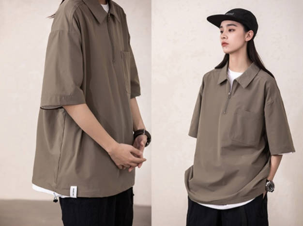 ルーズシルエット ハーフジップ 速乾 半袖 Tシャツ<S-13119>