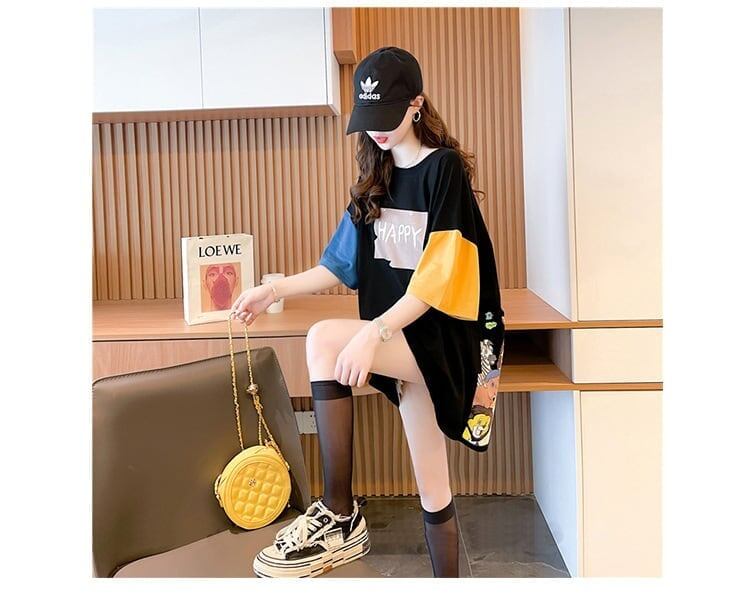 遊び心溢れるキュートなデザインのレディースゆったり半袖Tシャツ<S-2855>